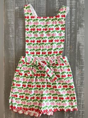 Mini Boden Pink & Red Cherry Print Cotton Overalls